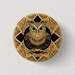 Badge Rond 2,50 Cm Conception de mandala de hibou décoratif en or