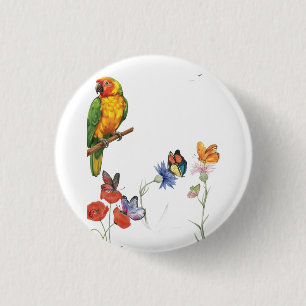 Badge Rond 2,50 Cm conception de perroquet et papillons à l'aquarelle