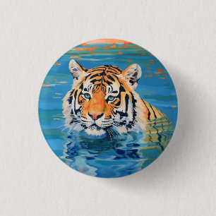Badge Rond 2,50 Cm Conception de tigre, peint, art coloré
