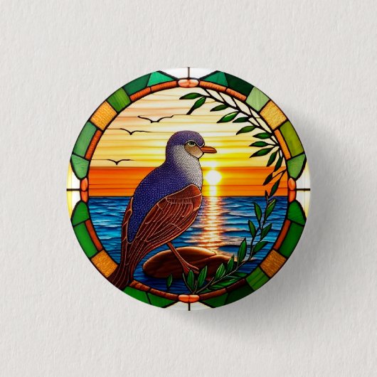 Badge Rond 2,50 Cm Conception de vitrail représentant un oiseau sur u (Devant)