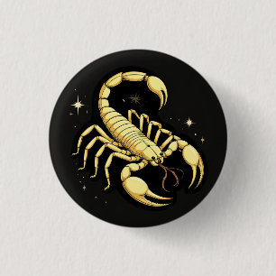 Badge Rond 2,50 Cm Conception du zodiaque Scorpion doré avec ornement