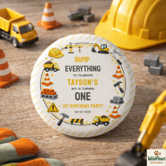 Badge Rond 2,50 Cm Construction 1er Anniversaire | Fête de camion de 