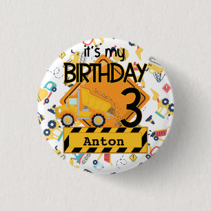Badge Rond 2,50 Cm Construction camions jaunes voiture 3e anniversair