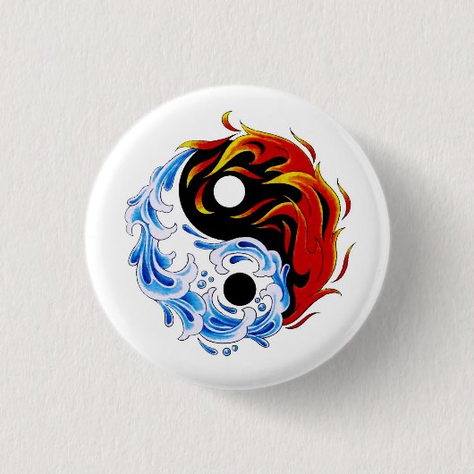Badge Rond 2,50 Cm Cool caricature tatouage symbole eau-feu Yin Yang (Devant)