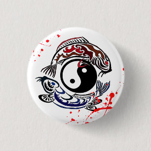 Badge Rond 2,50 Cm Cool splatter de sang Yin Yang Koi Pêche tatouage