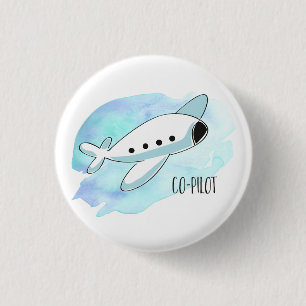 Badge Rond 2,50 Cm Copilote avec avion