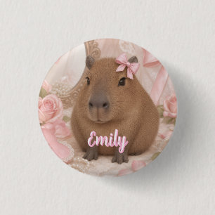 Badge Rond 2,50 Cm coquette capybara noeud rose
