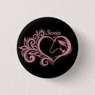 Badge Rond 2,50 Cm Coquette Coeur rose Cheval Fille Feminine Élégante