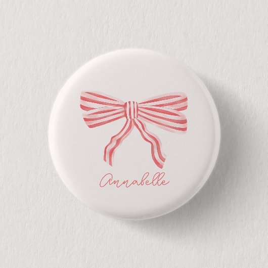 Badge Rond 2,50 Cm Coquette Pink Strited Bow (Devant)