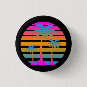 BADGE ROND 2,50 CM COREY TIGER RETRO SUNSET PALMIERS