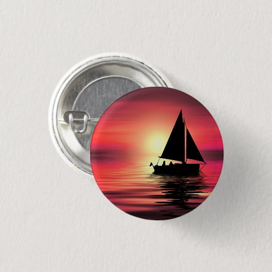 Badge Rond 2,50 Cm Coucher de soleil, Mer, Bateau à voile (Devant & derrière)