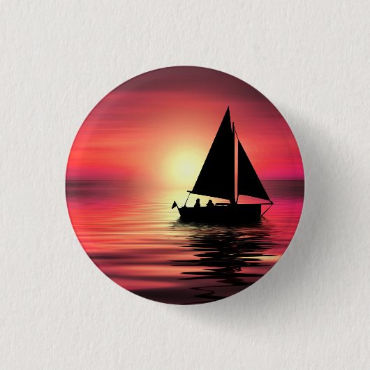 Badge Rond 2,50 Cm Coucher de soleil, Mer, Bateau à voile (Devant)
