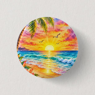 Badge Rond 2,50 Cm Coucher de soleil paradis tropical Art de plage à