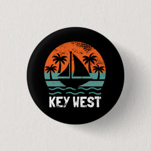 Badge Rond 2,50 Cm Coucher de soleil rétro à Key West pour les vacanc