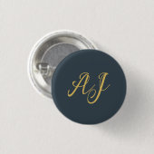 Badge Rond 2,50 Cm Couleur Or Charbon Monogramme Initial Professionne (Devant & derrière)