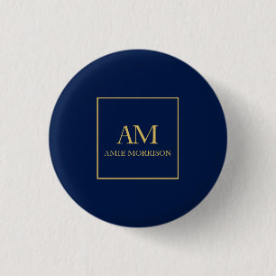 Badge Rond 2,50 Cm Couleurs d'or bleu Monogramme Lettres initiales No