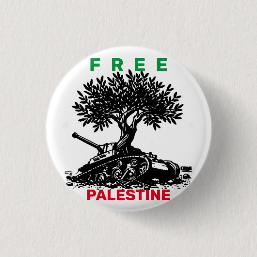 BADGE ROND 2,50 CM COULEURS PLAGES GRATUITES EN PALESTINE OLIVE TREE  (Devant)