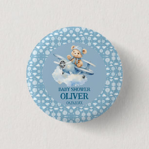 Badge Rond 2,50 Cm Coupe Bear Blue Plane Time Vol Un 1er anniversaire