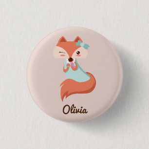 BADGE ROND 2,50 CM COUPER LE FOX AVEC LE BOW BLEU AJOUTER VOTRE BOUTO