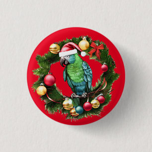 Badge Rond 2,50 Cm Couronne de perroquet de Noël