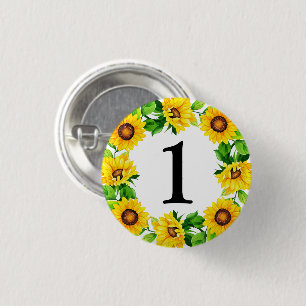 Badge Rond 2,50 Cm Couronne de tournesol Fille Bébé Anniversaire Numé