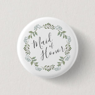 Badge Rond 2,50 Cm Couronne de verdure sage Demoiselle d'honneur