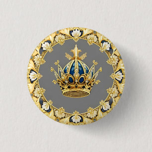 Badge Rond 2,50 Cm Couronne Dorée Élégante