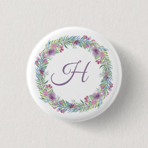 Badge Rond 2,50 Cm Couronne florale Monogramme Personnalisée