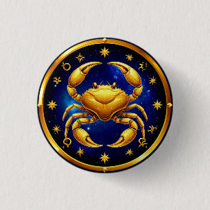 Badge Rond 2,50 Cm Crabe Doré Zodiaque Cosmique