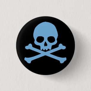 Badge Rond 2,50 Cm Crâne bleu simple et os croisés