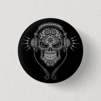 Badge Rond 2,50 Cm Crâne de sucre du DJ - noir