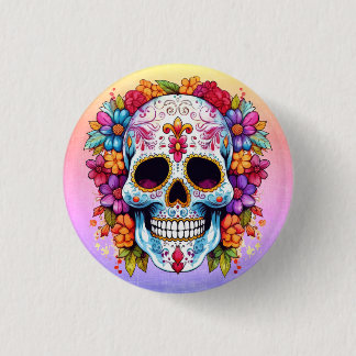 Badge Rond 2,50 Cm Crâne en floraison