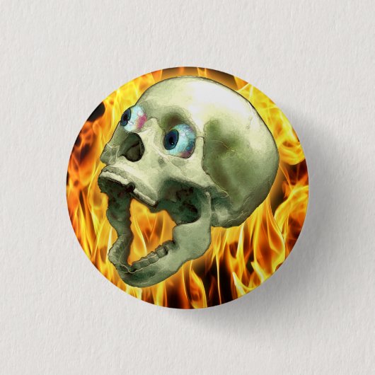 Badge Rond 2,50 Cm Crâne gothique déplaisant, Flammes, Horreur d'Hall (Devant)