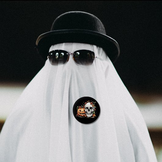 Badge Rond 2,50 Cm Crâne gothique et Citrouille