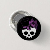 Badge Rond 2,50 Cm Crâne mignon Avec Haut Chapeau Violet Rose Bouton (Devant & derrière)