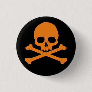 Badge Rond 2,50 Cm Crâne orange simple et os croisés