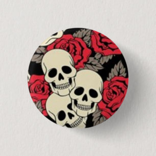 Badge Rond 2,50 Cm Crânes et bouton de roses