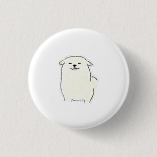 Badge Rond 2,50 Cm Crayon Chien Blanc Fluffy Sourire