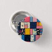 Badge Rond 2,50 Cm Création patchwork adorable, motif ludique (Devant & derrière)