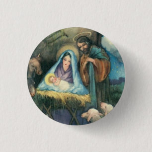 Badge Rond 2,50 Cm Crèche de la Nativité, Épinglette d'art de Noël vi