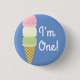 Badge Rond 2,50 Cm Crème de glace Cone mignonne 1er Anniversaire Bout