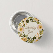 Badge Rond 2,50 Cm Crème Jaune Florale Fille d'anniversaire (Devant & derrière)