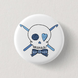Badge Rond 2,50 Cm Crochets de crâne et de crochet (bleus)