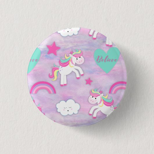 Badge Rond 2,50 Cm Croire aux licornes en rose mignon (Devant)