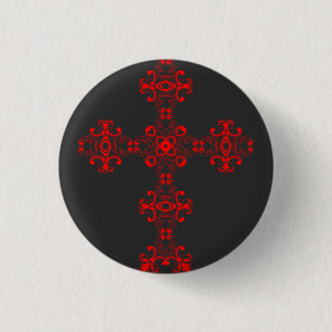 Badge Rond 2,50 Cm Croix avec ornement rouge, Art décoratif sacré