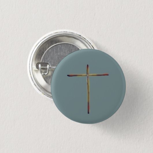 Badge Rond 2,50 Cm Croix chrétienne minimale bleu vert (Devant & derrière)