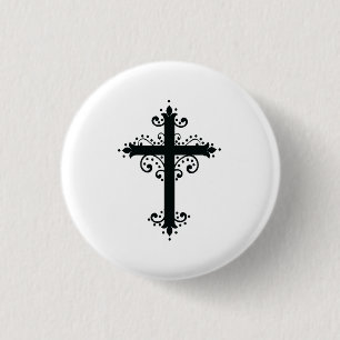 Badge Rond 2,50 Cm Croix de religion avec un ornement