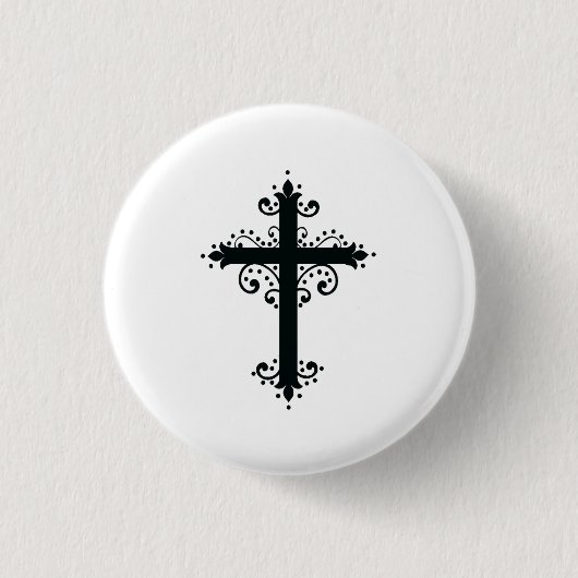 Badge Rond 2,50 Cm Croix de religion avec un ornement (Devant)