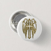 Badge Rond 2,50 Cm croix d'or catholique blanche (Devant & derrière)