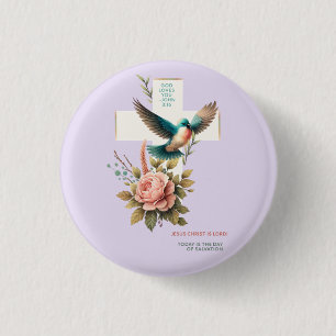 Badge Rond 2,50 Cm Croix et oiseau Dieu t'aime conception